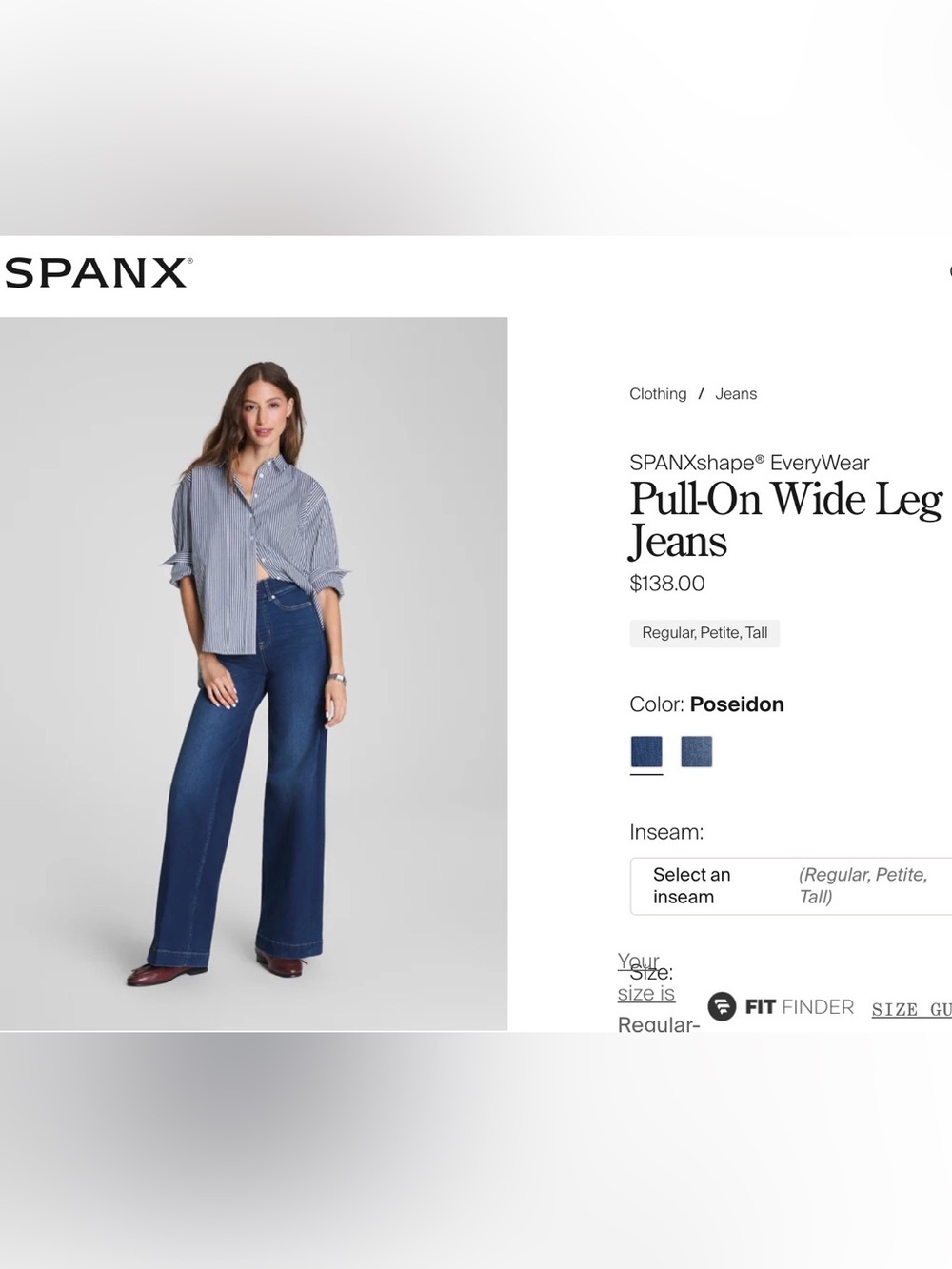 SPANXshape Everywhere Pull-On Wide Leg Jeans  -  Poseidon